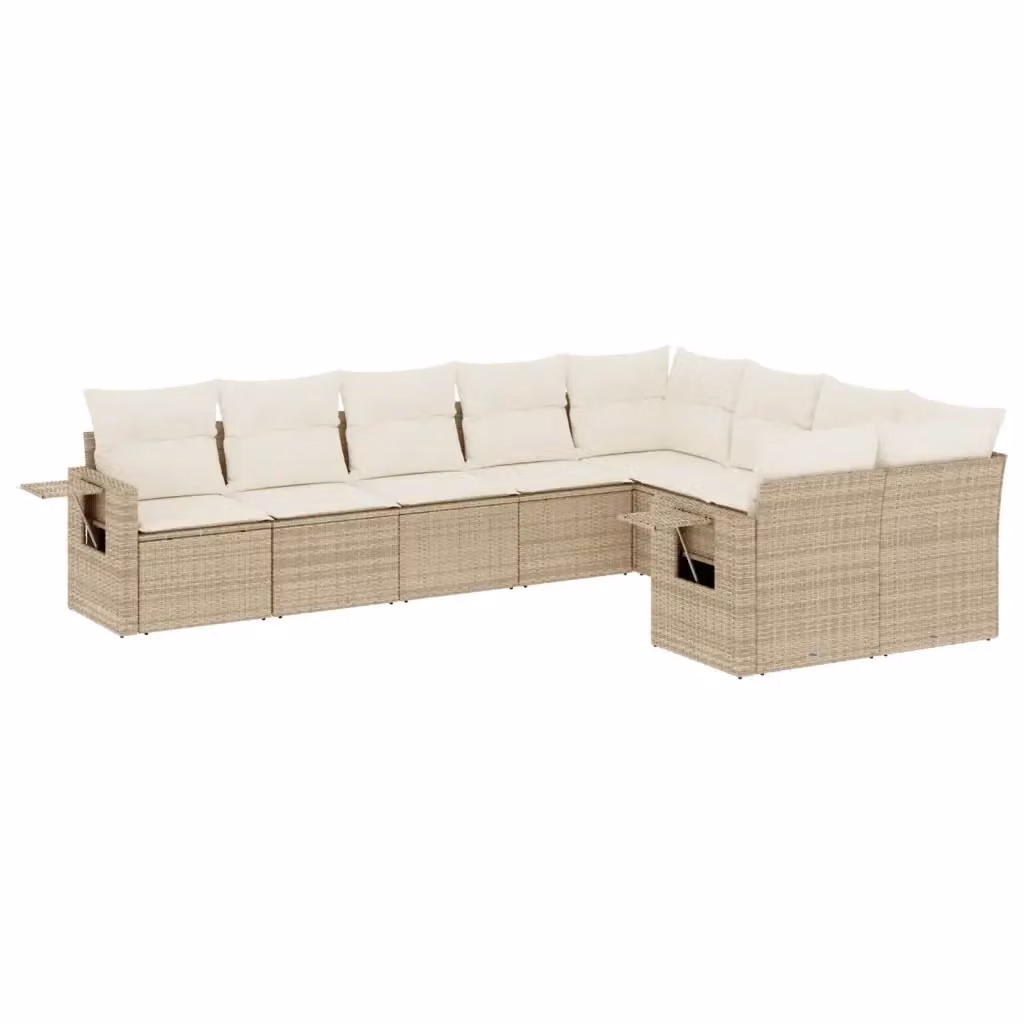 Set Divano da Giardino vidaXL 9 pz in Polyrattan Beige con Cuscini e Tavolino da Caffè – 2