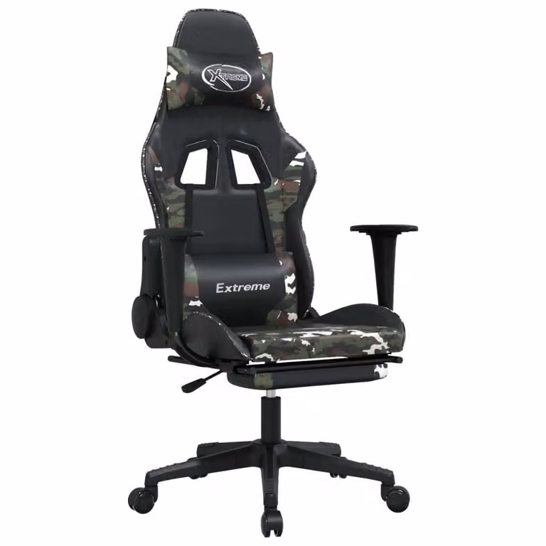 Sedia Gaming Massaggio Poggiapiedi Nero e Mimetico Pelle finta