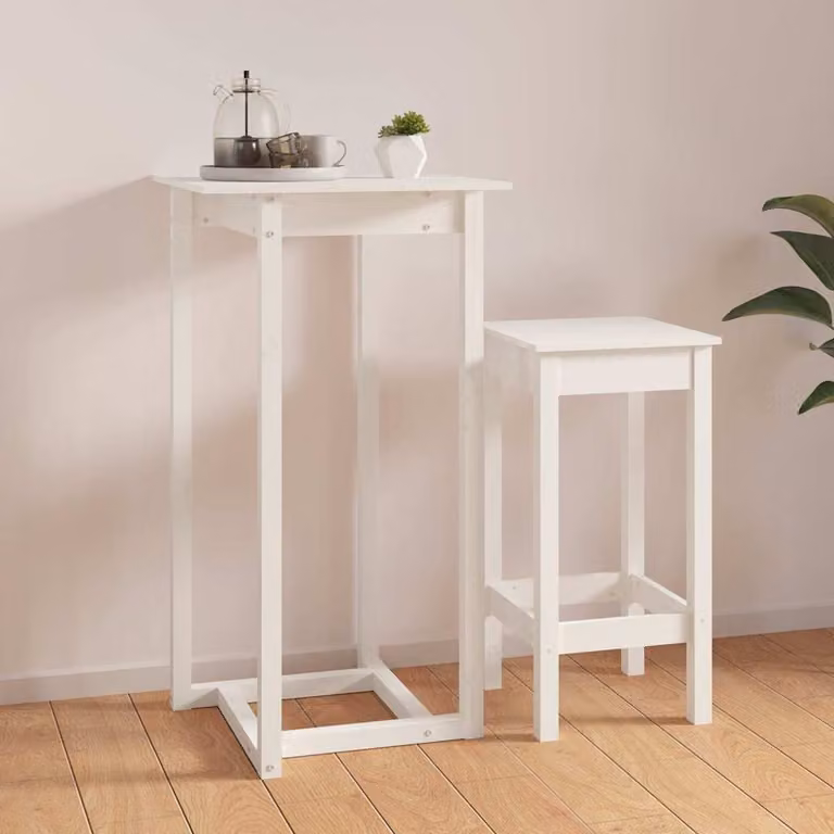 vidaXL Tavolo da Bar Quadrato in Legno Massello di Pino Bianco L/P/H: 60 x 60 x 110 cm