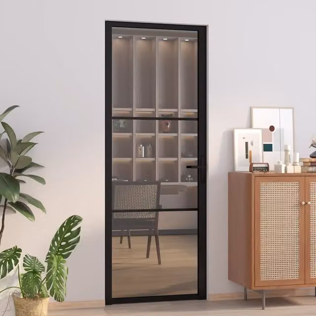 Porta Interna Moderna vidaXL in Alluminio e Vetro Trasparente Nero Opaco L: 76 cm, H: 201,5 cm