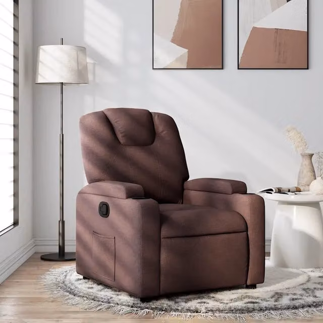 Poltrona reclinabile relax vidaXL in tessuto marrone con braccioli e struttura in legno e metallo