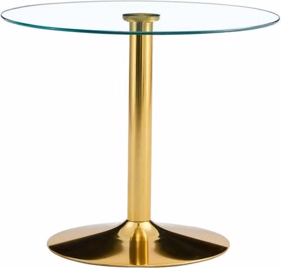 Tavolo da Bar Moderno Minimalista in Vetro Temperato Trasparente Ø 85 cm con Base in Metallo Oro