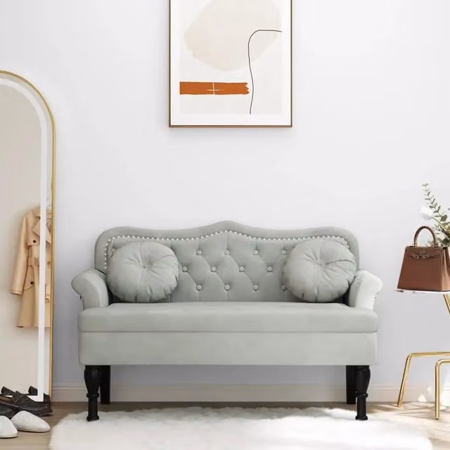 Panca con cuscini vidaXL in velluto grigio con struttura in legno L: 120,5 cm, P: 65 cm, H: 75 cm