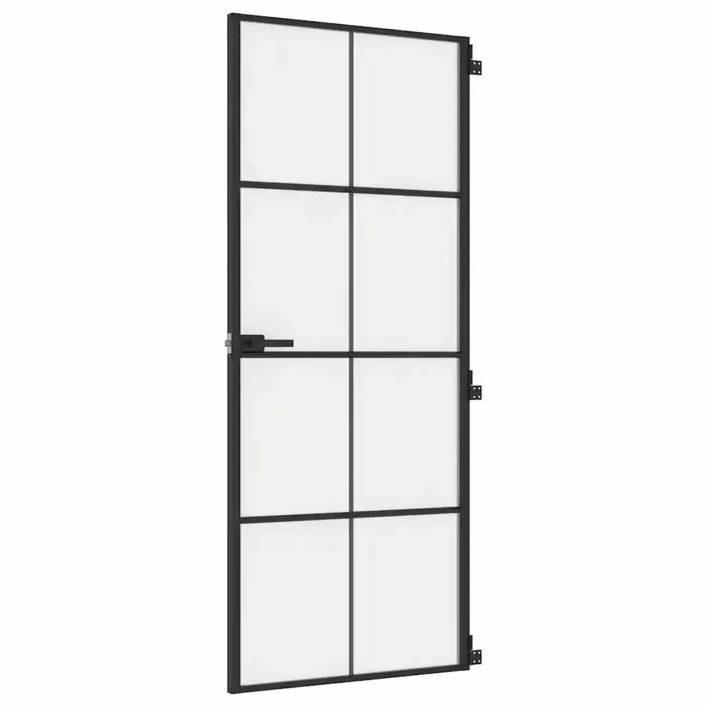 Porta Interna Reversibile vidaXL Modern in Alluminio e Vetro Temperato, Colore Nero, L: 83 cm, H: 201,5 cm – 2