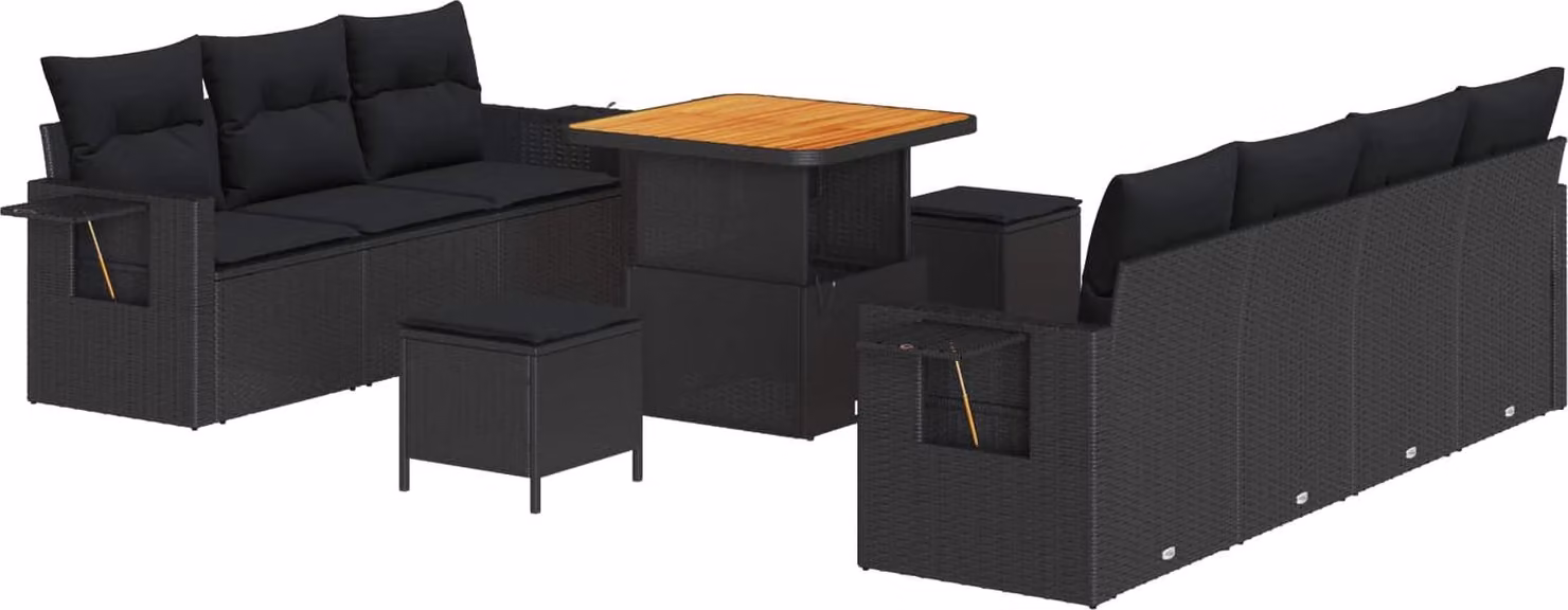 Set Divano da Giardino 10 pcs Nero polyrattan