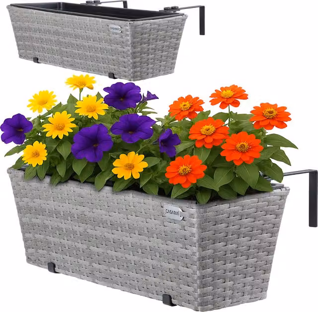 Set di 2 fioriere da balcone Casaria® in polyrattan grigio, L: 60 cm, P: 20 cm, H: 19 cm – 1