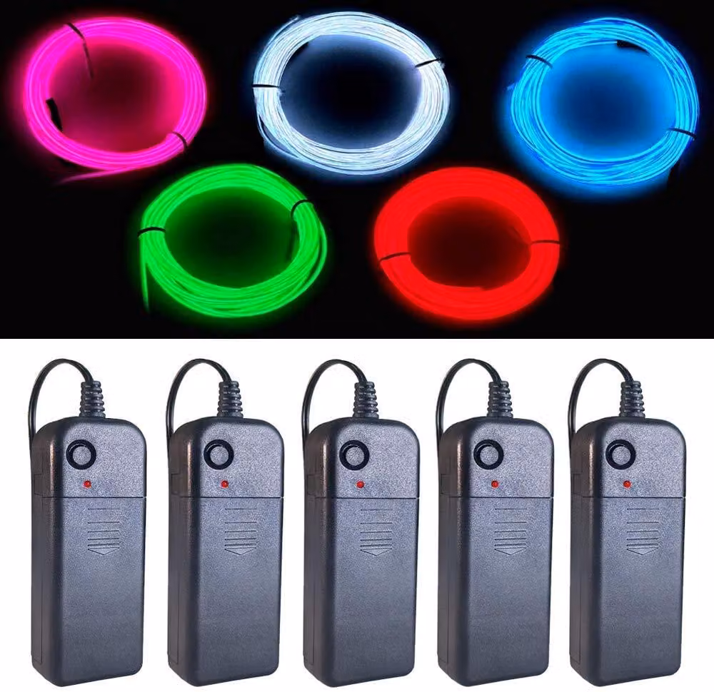 EL-Draht, 5 colori, 2,7 metri, 5 pezzi, con kit batterie, ideale per Halloween