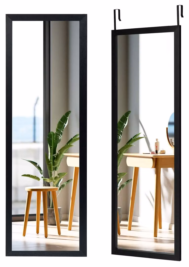 Specchio a figura intera, 120x37 cm, nero, con ganci regolabili