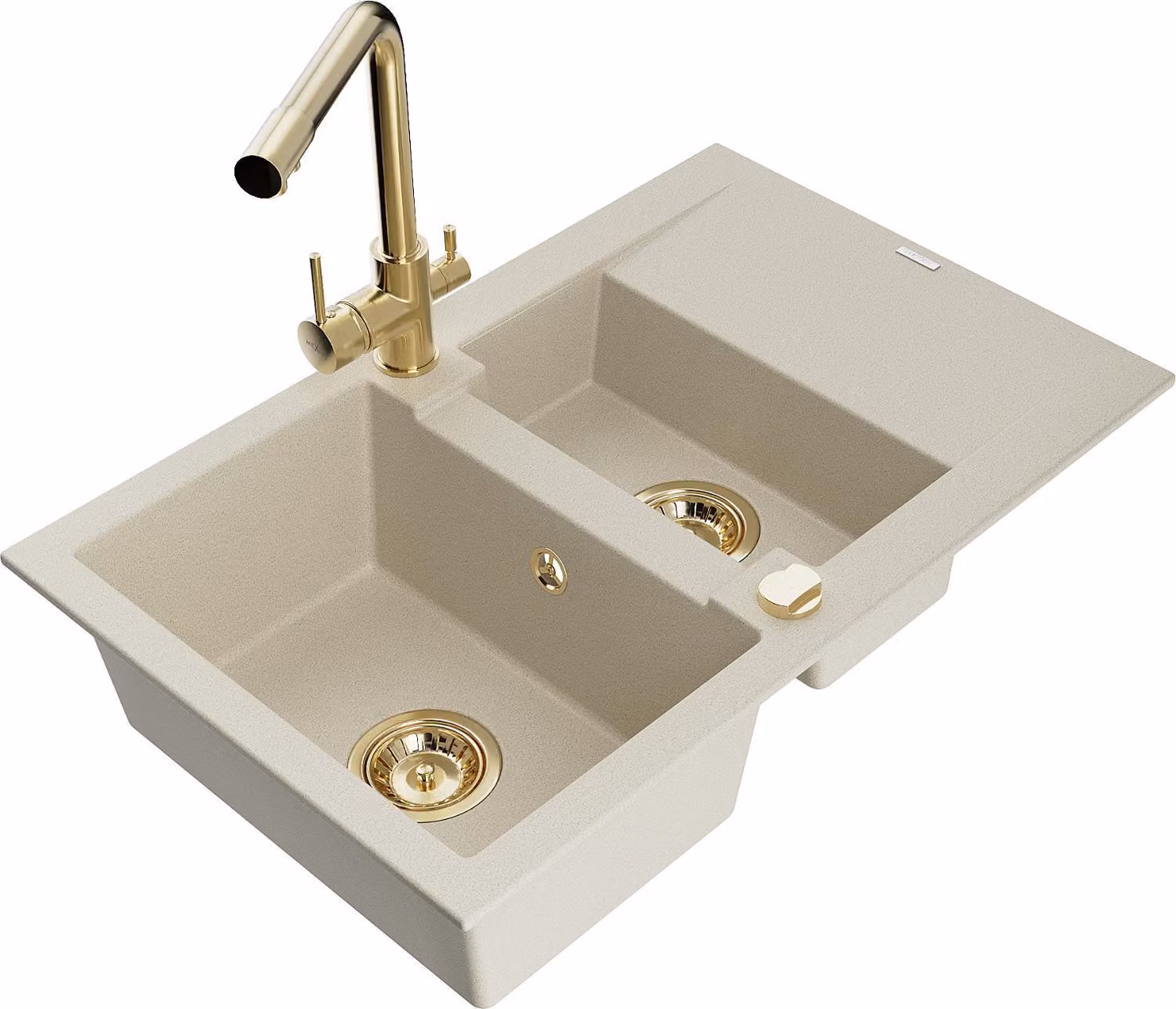 Mexen Gaspar lavello in granito 1,5 vasca con sgocciolatoio e rubinetto da cucina Duero, beige - 6507-69-671600-50