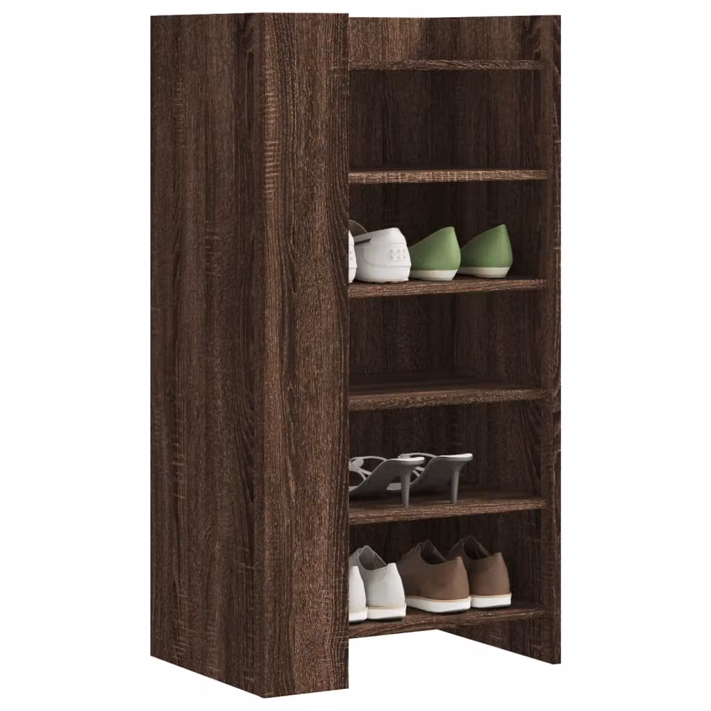 Scarpiera moderna vidaXL in legno rovere marrone con ante a battente e ripiani, L: 52 cm, P: 37,5 cm, H: 100 cm