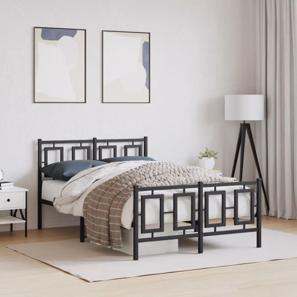vidaXL Giroletto in metallo con testiera e pediera, Nero, L/P/H: 120 x 200 cm