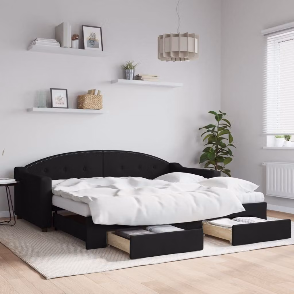 Maison Exclusive - Divano letto estraibile con cassetti, nero, 90x190 cm, tessuto