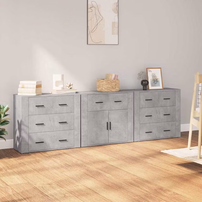 Set di 3 credenze vidaXL in legno e MDF, colore grigio opaco