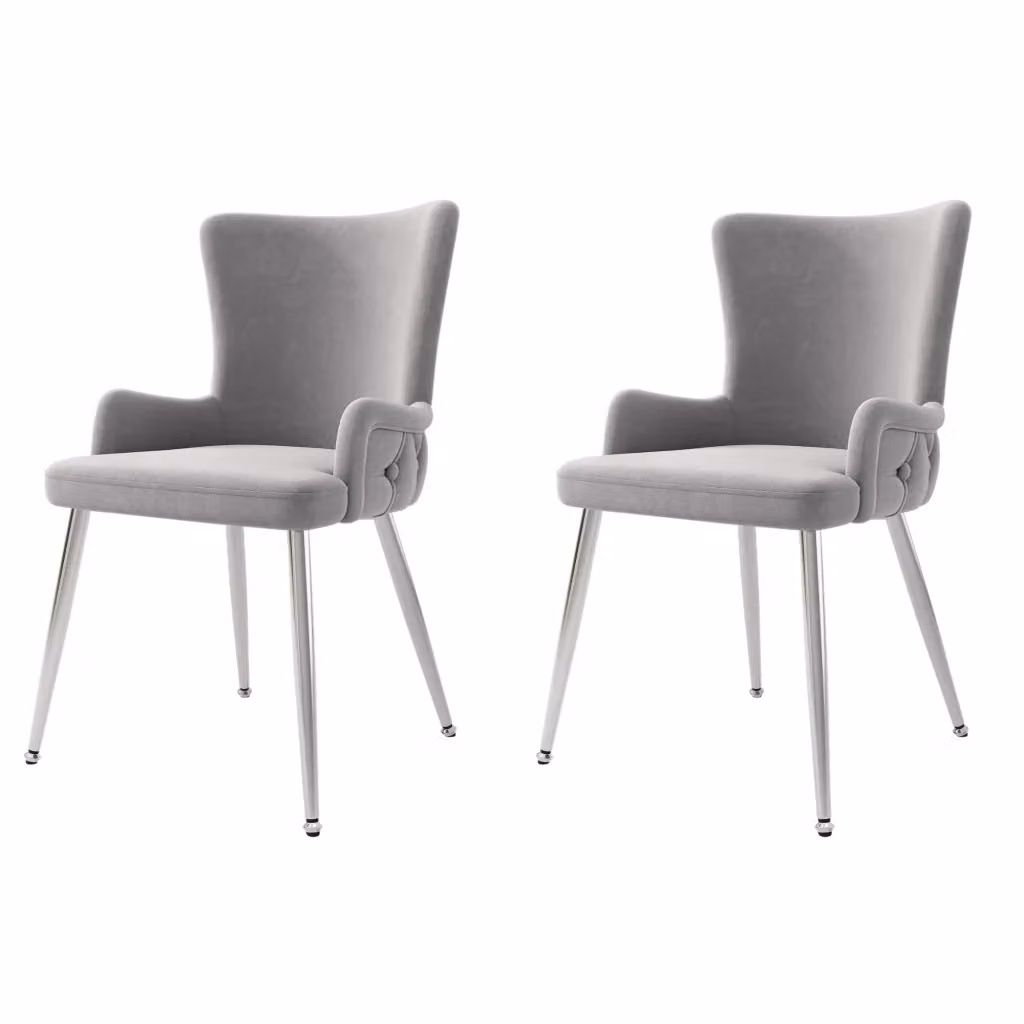 Set di 2 sedie da pranzo OKWISH in velluto grigio con gambe in metallo argento design moderno – 2