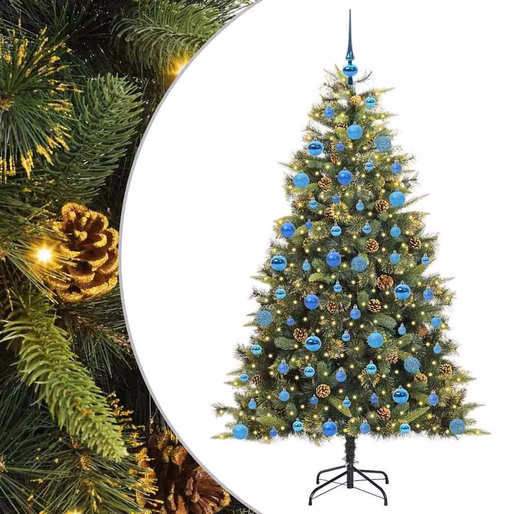Albero di Natale artificiale pieghevole con pigne, altezza 180 cm