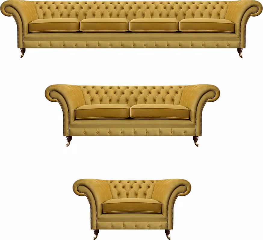 Luxus Gelb Chesterfield Sofas Wohnzimmer Set 3tlg Sessel Modern Polstermöbel