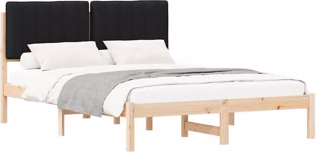 Letto matrimoniale | Letto per adulti | Letto con Testiera Rivestita Nero 140 x 200 cm