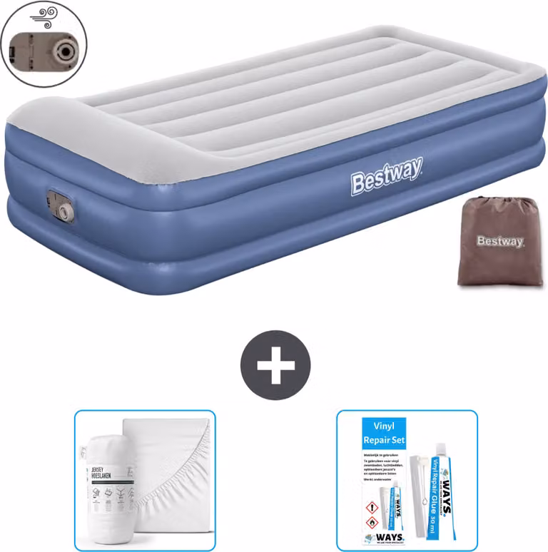 Materasso gonfiabile Bestway - 1 persona - 97 x 191 x 46 cm - Grigio/Blu - Accessori inclusi