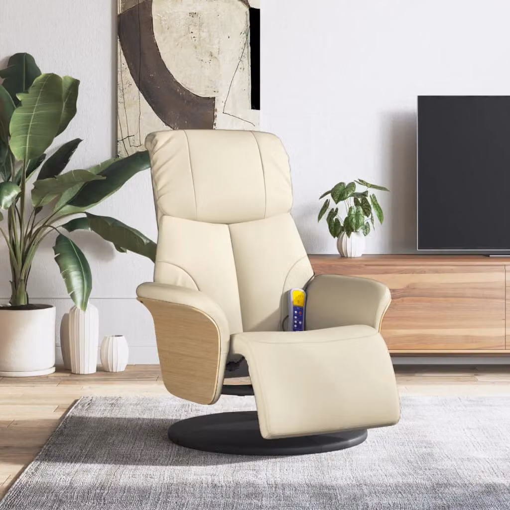Poltrona Reclinabile Relax vidaXL in Similpelle Beige con Poggiapiedi e Rotazione a 360 Gradi
