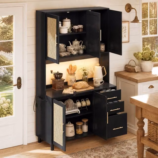 Credenza da cucina 183 cm nera con LED controllabile tramite app