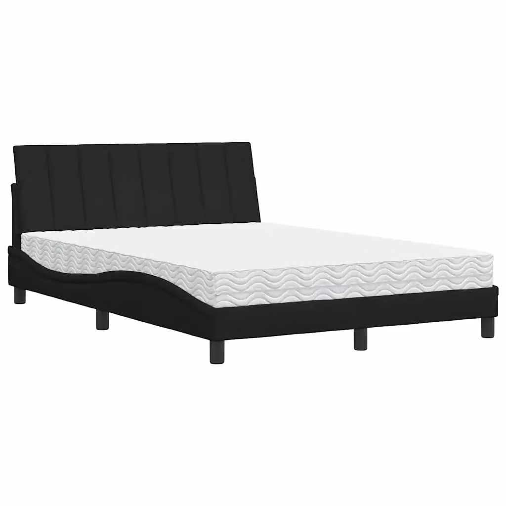 Letto con Materasso Hanko vidaXL in Tessuto Nero e Bianco L/P: 140 x 200 cm – 2