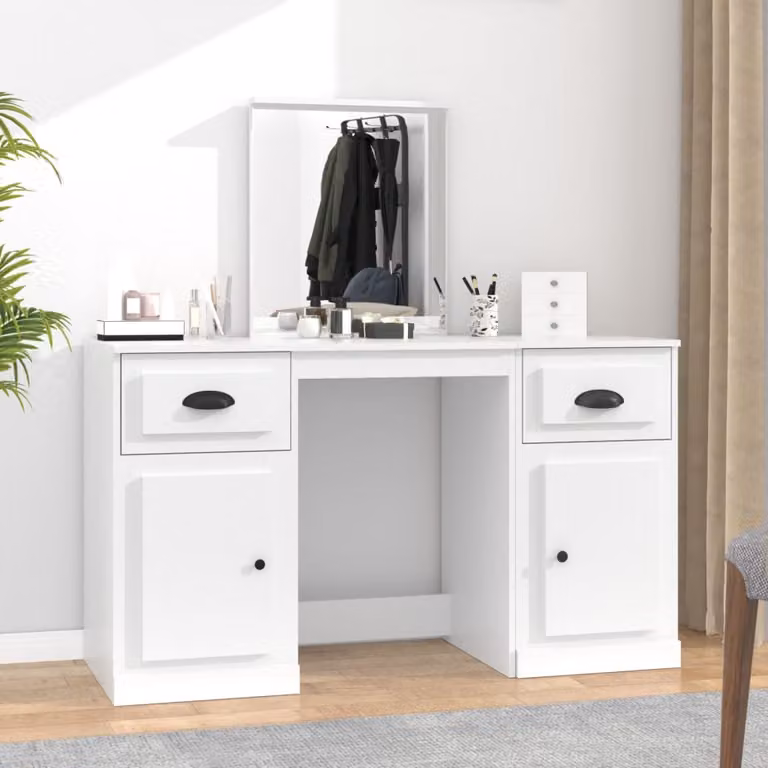 vidaXL Toeletta con Specchio Bianco L: 130 cm, P: 50 cm, H: 132,5 cm