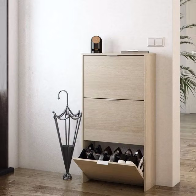 Scarpiera Moderna DMORA con Ante Basculanti, Capacità 18 Paia, Colore Marrone Rovere, L/P/H: 60 x 22 x 113 cm