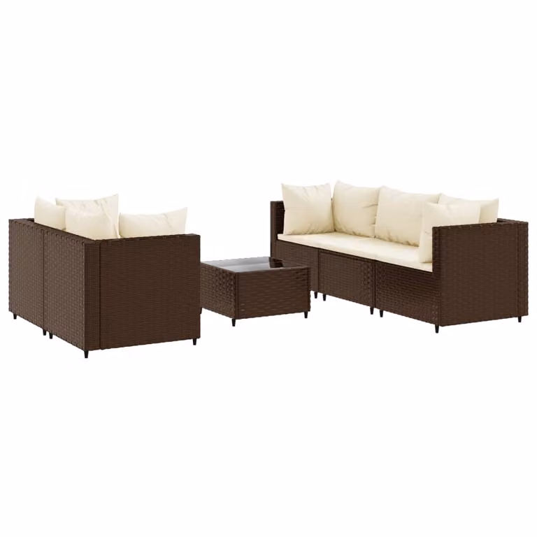 Set Mobili da Giardino 6pz con Cuscini in Polyrattan Marrone