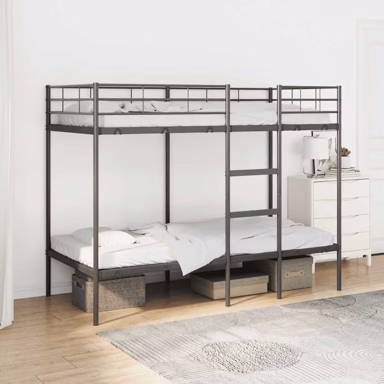 Letto a castello moderno vidaXL in metallo nero per bambini L/P/H: 200 x 100 x 195,5 cm