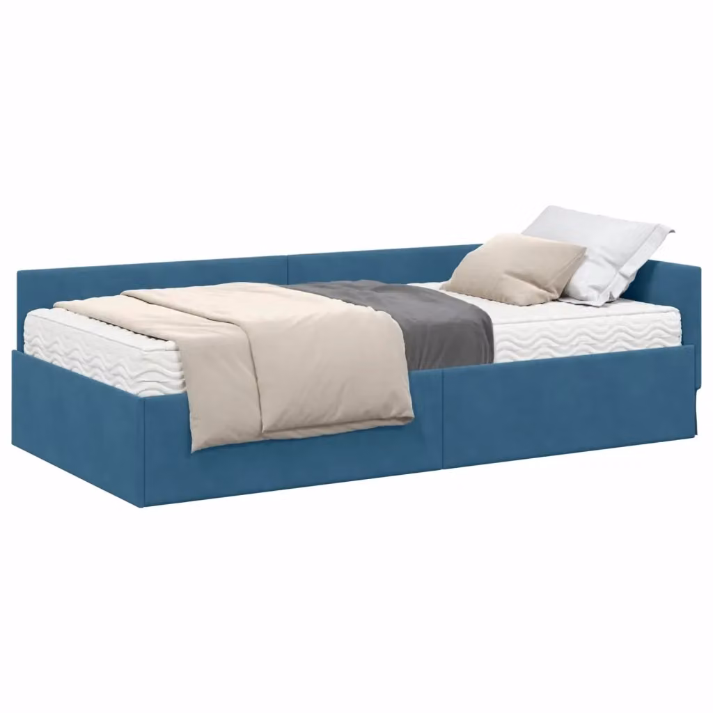 Struttura Letto Angolare con 2 Materassi in Velvet Blu vidaXL L 200 x P 90 x H 57 cm – 2