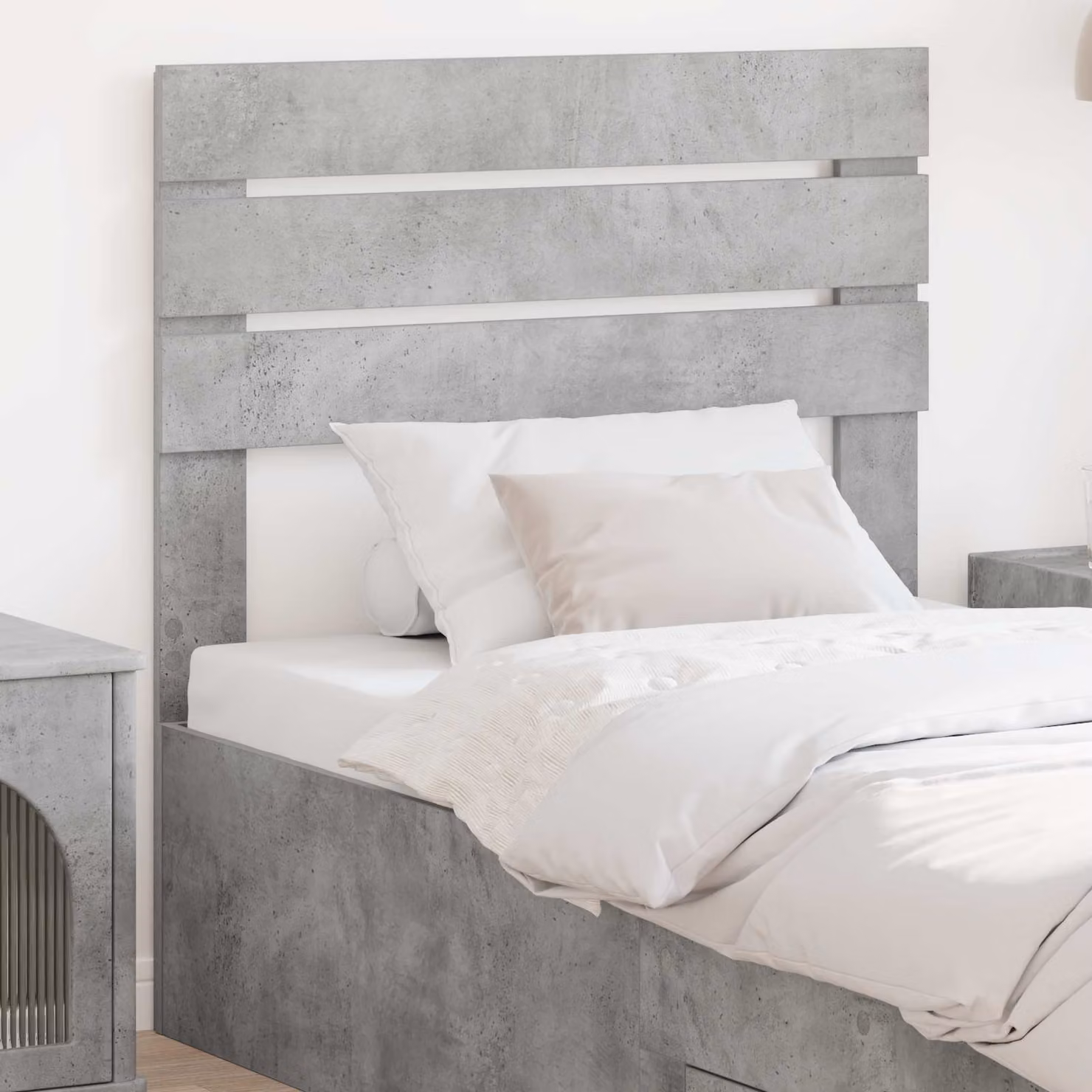 Testiera per letto moderna vidaXL in legno ingegnerizzato, colore grigio cemento opaco
