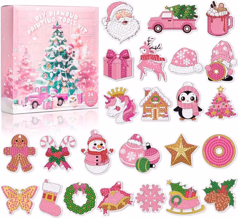 MJARTORIA Diamante pittura Calendario dell'Avvento 2024 per adulti bambini, Natale fai da te portachiavi