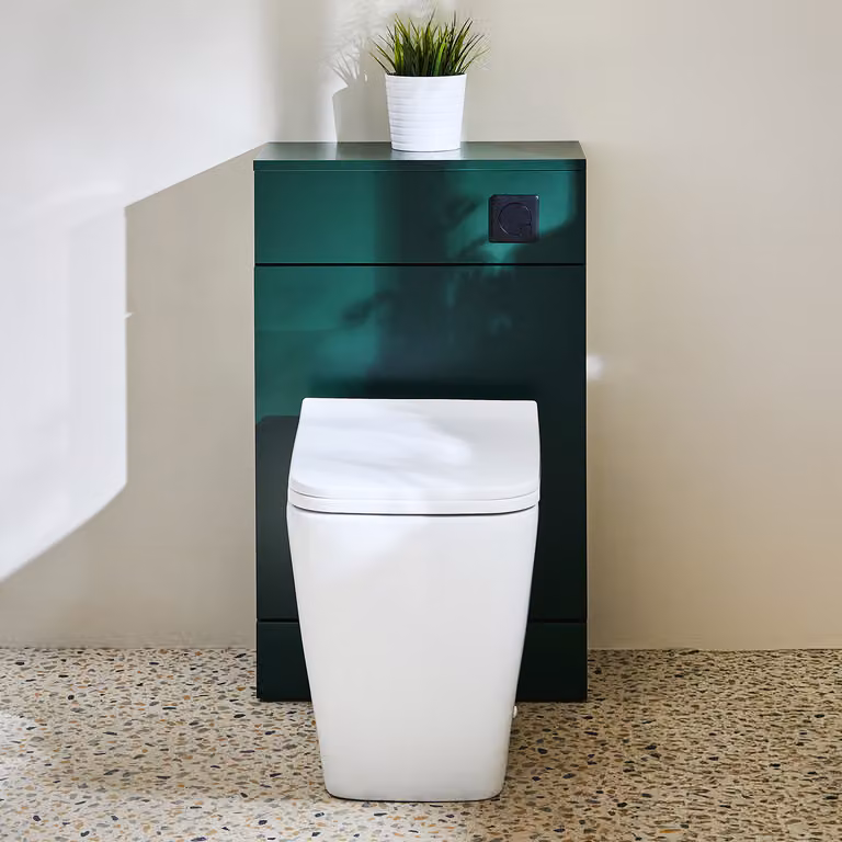 Mobile WC da 500 con Sanitario Sandford - Verde Scuro - Pulsante di Scarico Nero - Cluo