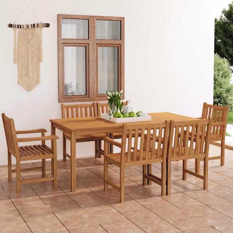Set da pranzo da giardino vidaXL in legno di teak marrone, 7 pezzi, L: 180 cm x P: 90 cm