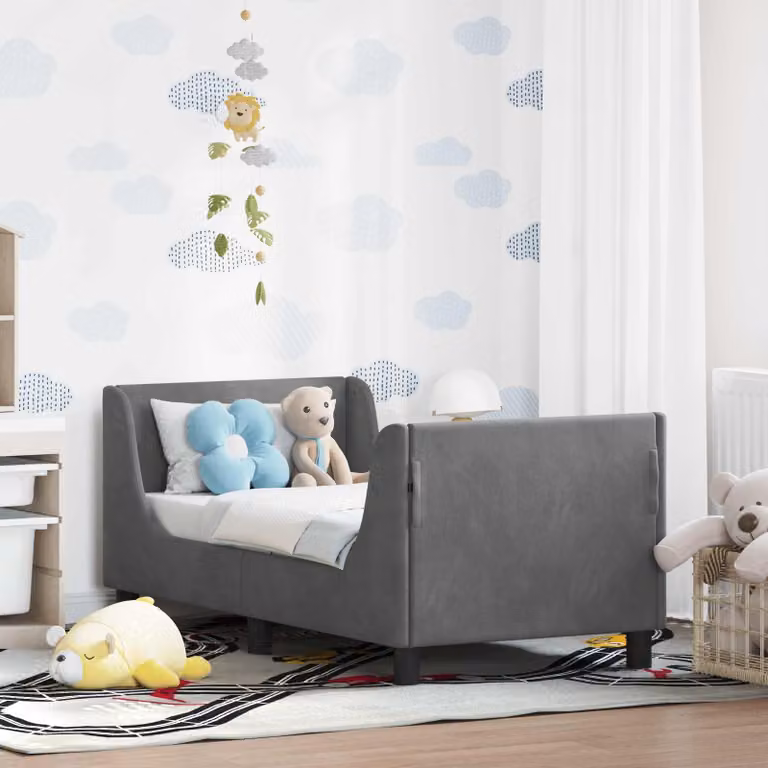 vidaXL Struttura letto per bambini in velluto grigio con testata, L/P/H: 140 x 70 x 76 cm