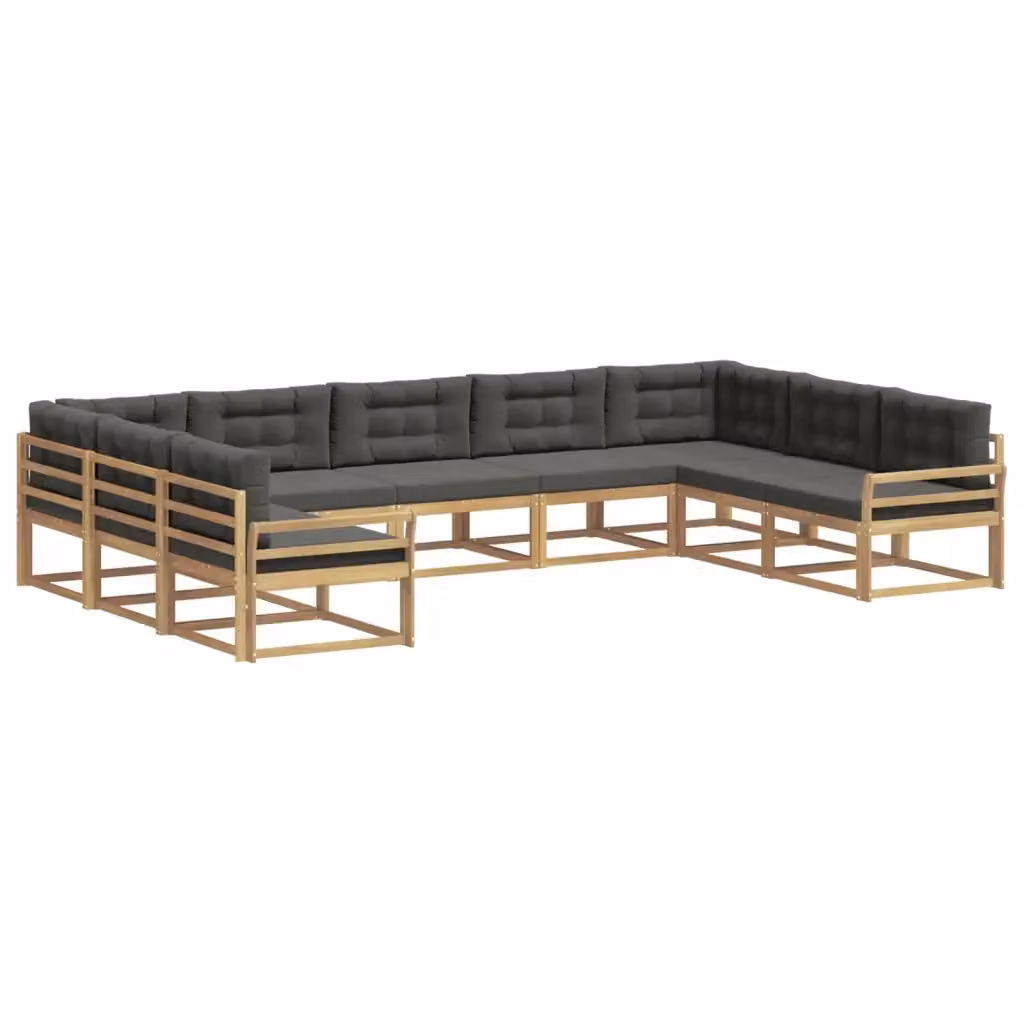 Set di divani da esterno a L vidaXL in legno di acacia con cuscini, Bianco e Antracite, 9 pezzi – 2