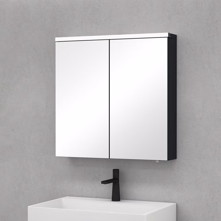 doporro Armadietto a Specchio 70x70cm, Specchio da Parete con 2 Ante in Legno Antracite opaco Spiegelschrank 03