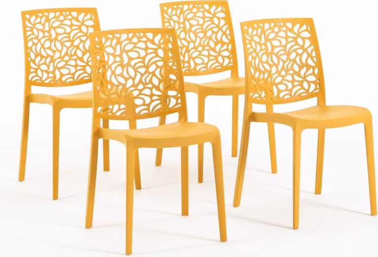 set di 4 sedie impilabili in polipropilene con fibra di vetro per uso esterno e giardino, bar e ristorante, cucina design moderno - ANNA - giallo senape