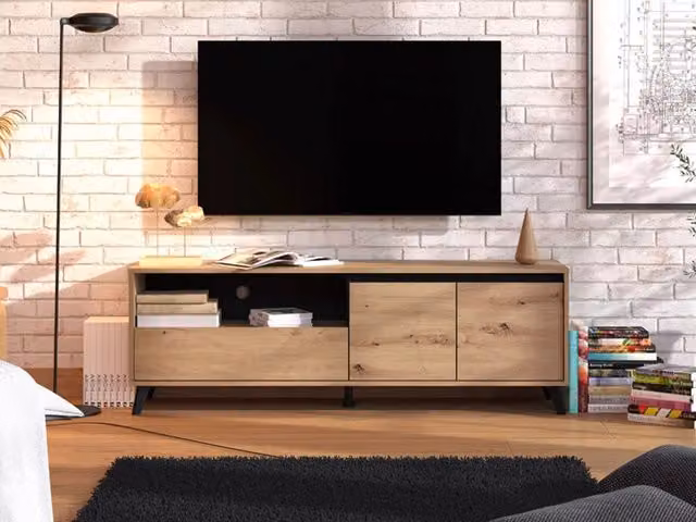Mobile porta TV Scala DMORA in legno rovere nodi marrone con un cassetto, L: 157 cm, P: 40 cm, H: 53 cm
