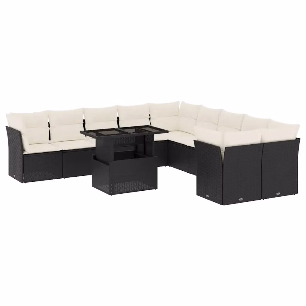 Set di divani da giardino vidaXL 11 pz con cuscini e tavolino in stile moderno nero e bianco – 2