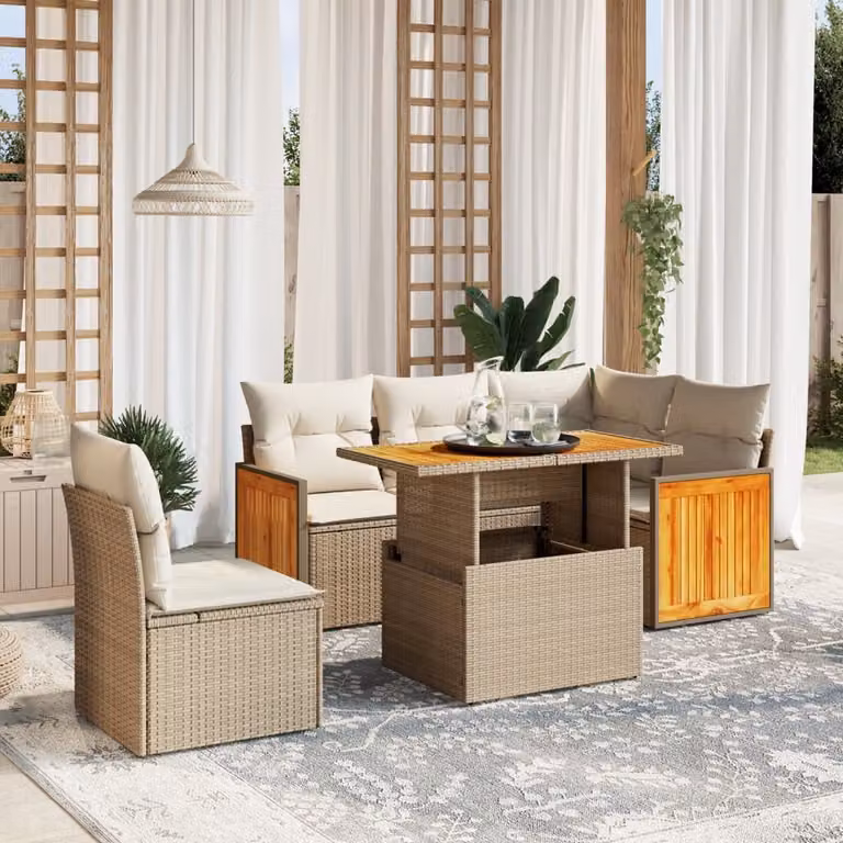 Maison Exclusive - Set Divano da Giardino 6 pz con Cuscini Beige in Polyrattan