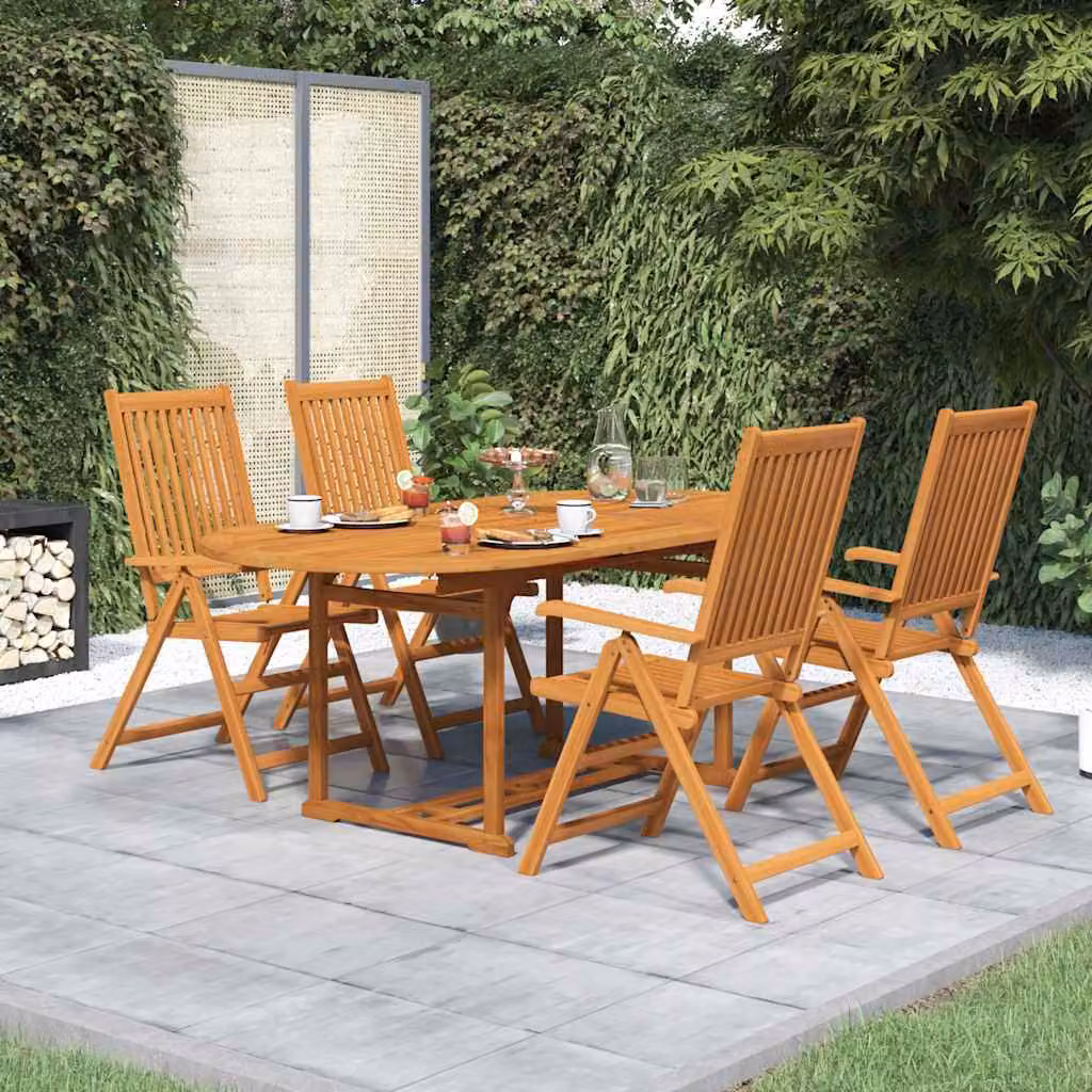 Set da pranzo da giardino vidaXL in legno di acacia marrone, composto da 5 pezzi con tavolo estensibile da 150-200 cm – 1
