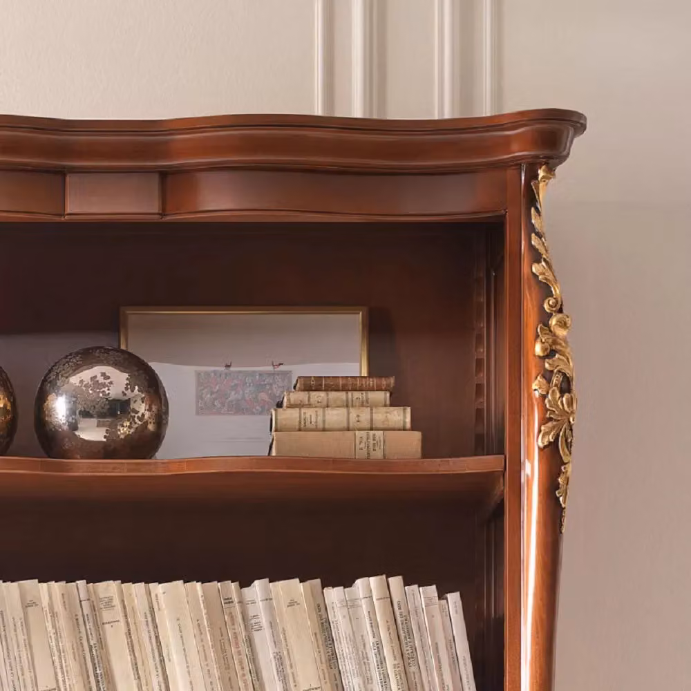 Libreria classica sagomata in legno Mobili 2G color noce con ripiani regolabili L: 145 cm, P: 50 cm, H: 203 cm – 3