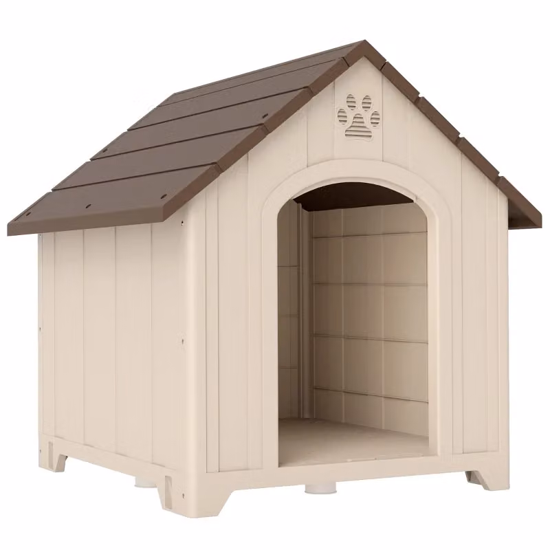 Cuccia per cani da esterno WISHDOR impermeabile con pavimento rialzato, colore beige, L: 88 cm, P: 79 cm, H: 89 cm – 2