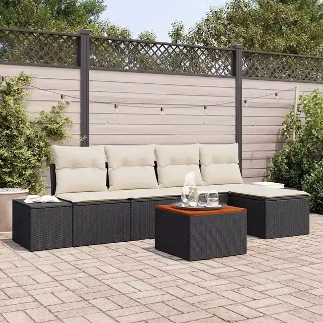 Set Divano da Giardino 6 pz Nero polyrattan 3347943