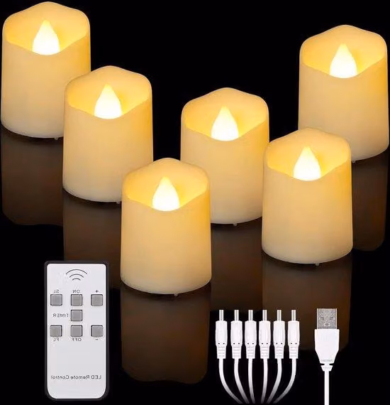 Luci LED elettriche con timer e telecomando, dimmerabili, luce bianca calda, ricaricabili, per creare un'atmosfera da candele, decorazioni di Halloween e per feste.