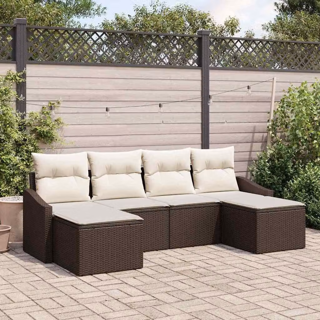 Maison Exclusive - Set da pranzo per esterno, 6 pezzi, color marrone e crema, in rattan sintetico