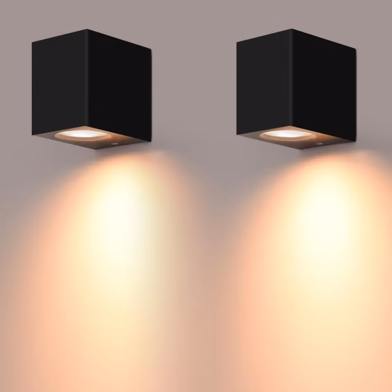 Lampade a parete LED, confezione da 2, forma quadrata, grado di protezione IP44, colore nero, materiale: plastica