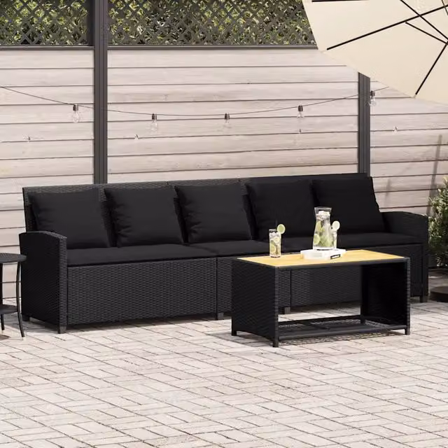 Divano da Giardino a 5 Posti con Cuscini Nero in Polyrattan 4104112