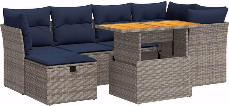 Set Divani da Giardino con Cuscini 7pz Nero Polyrattan Acacia
